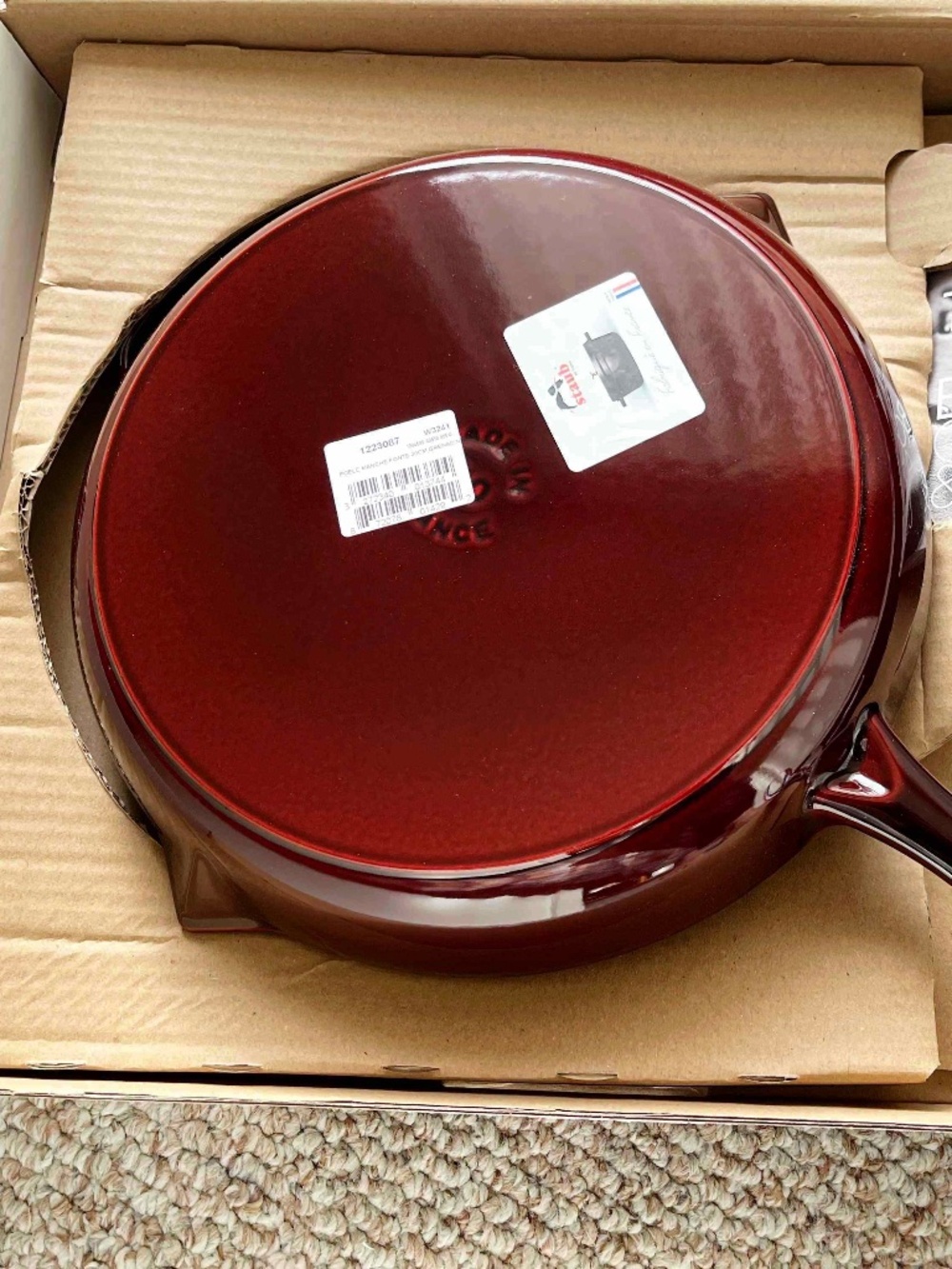 Staub 12" Skillet Enameled Cast Iron Frying Pan Grenadine Dark Red #30 France